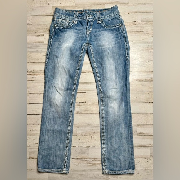 Rock Revival Alanis Capri Blue Denim Embellished Pockets Jeans Size 27x28 - Picture 2 of 12